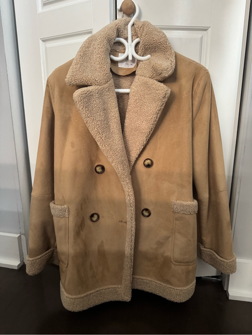 Zara Tan Teddy Shearling Double-Breasted Jacket